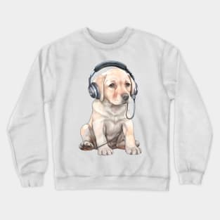 Watercolor Labrador Retriever Dog with Headphones Crewneck Sweatshirt